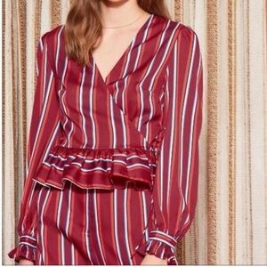 The Fifth Label Red and Blue Striped Wrap Blouse